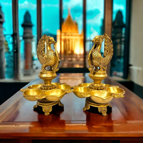 Tamas brass Peacock Auspicious Puja Lamp/Diya/Deepak/Deepam